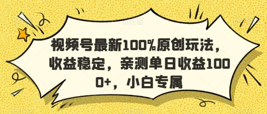 视频号最新100%原创玩法,收益稳定,亲测单日收益1000+,小白专属【揭秘】网创吧-网创项目资源站-副业项目-创业项目-搞钱项目网创吧