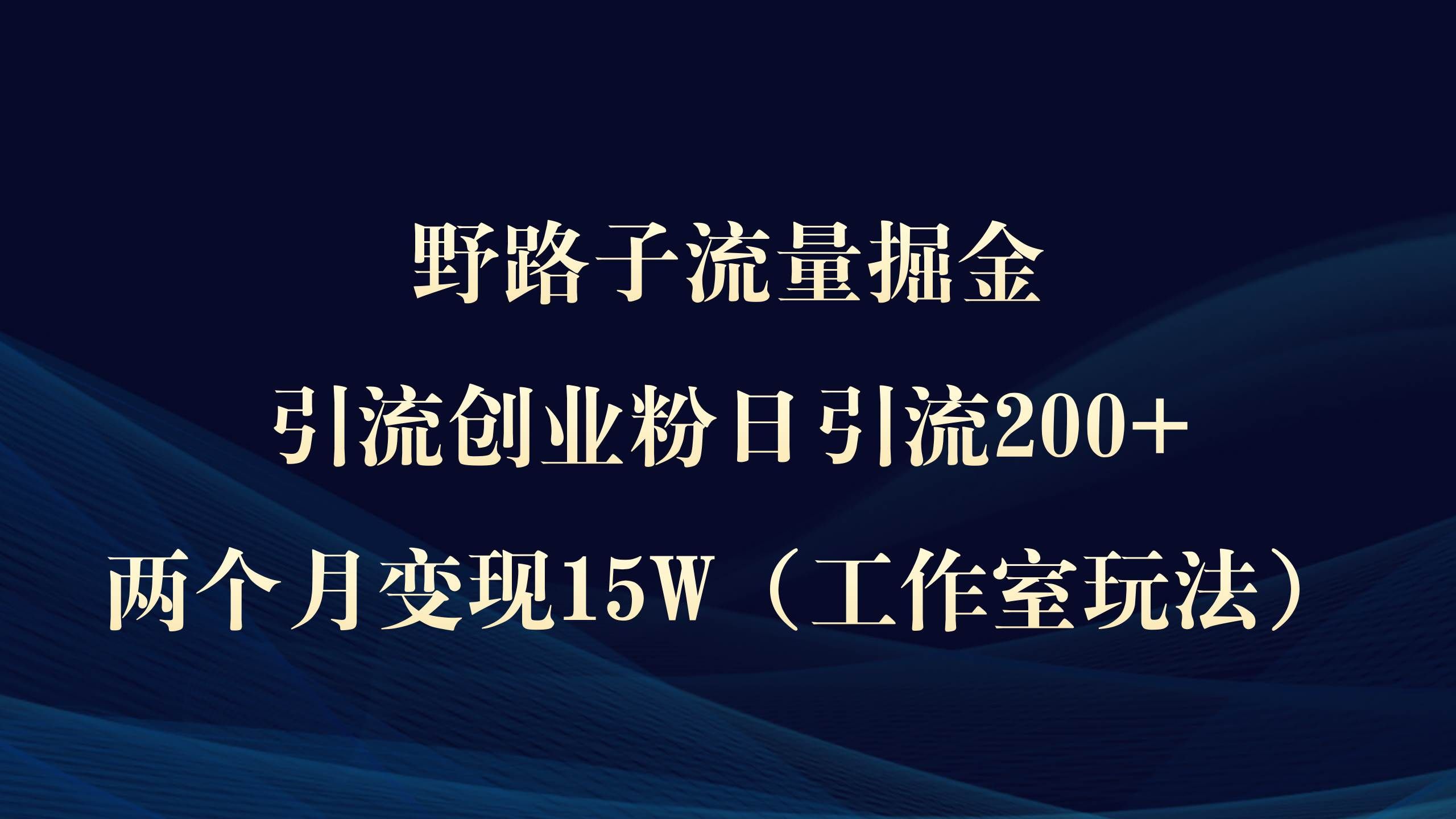 （9513期）野路子流量掘金，引流创业粉日引流200+，两个月变现15W（工作室玩法））网创吧-网创项目资源站-副业项目-创业项目-搞钱项目网创吧