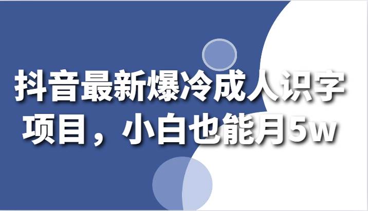 抖音最新爆冷成人识字项目,小白也能月5w网创吧-网创项目资源站-副业项目-创业项目-搞钱项目网创吧