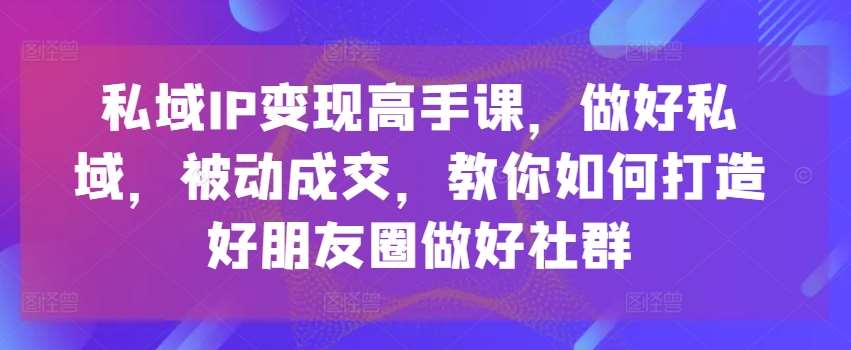 私域IP变现高手课，做好私域，被动成交，教你如何打造好朋友圈做好社群网创吧-网创项目资源站-副业项目-创业项目-搞钱项目网创吧