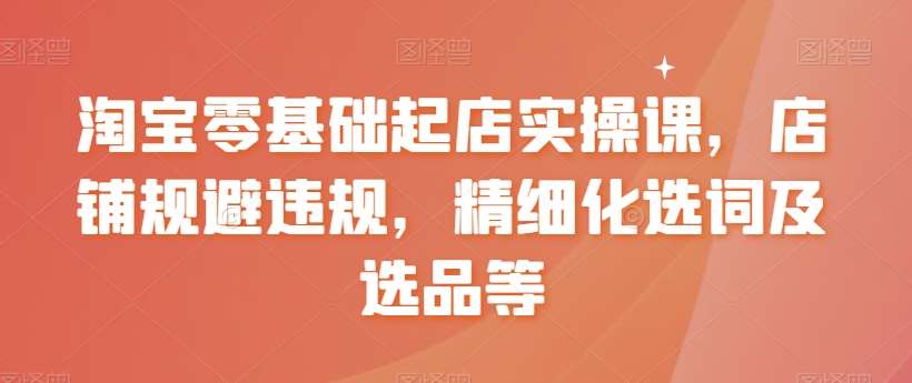 淘宝零基础起店实操课，店铺规避违规，精细化选词及选品等网创吧-网创项目资源站-副业项目-创业项目-搞钱项目网创吧