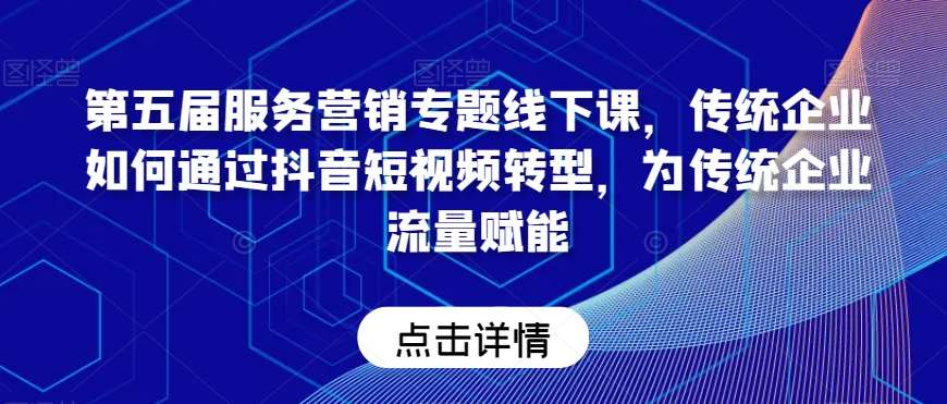 第五届服务营销专题线下课，传统企业如何通过抖音短视频转型，为传统企业流量赋能网创吧-网创项目资源站-副业项目-创业项目-搞钱项目网创吧