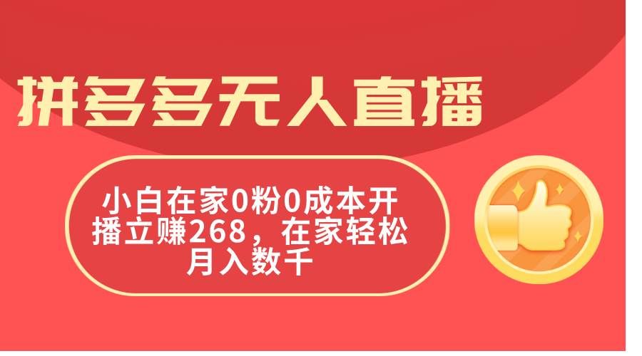 （11521期）拼多多无人直播，小白在家0粉0成本开播立赚268，在家轻松月入数千网创吧-网创项目资源站-副业项目-创业项目-搞钱项目网创吧