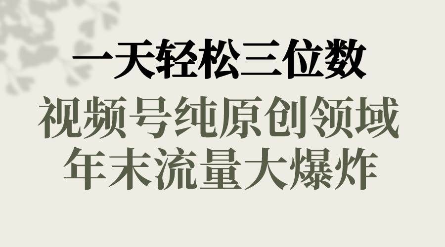 （8647期）一天轻松三位数，视频号纯原创领域，春节童子送祝福，年末流量大爆炸，网创吧-网创项目资源站-副业项目-创业项目-搞钱项目网创吧