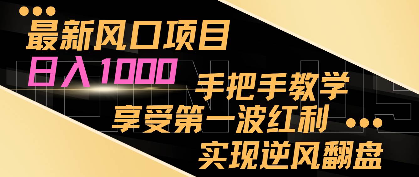 最新风口项目，日入1000，手把手教学，享受第一波红利，实现逆风翻盘网创吧-网创项目资源站-副业项目-创业项目-搞钱项目网创吧