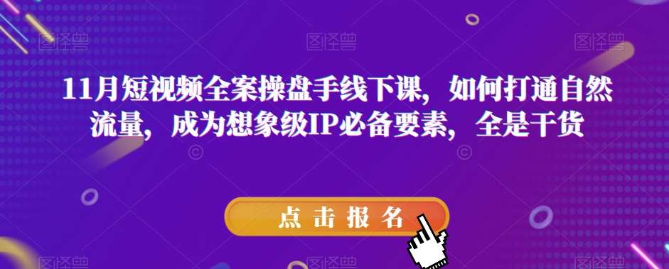 11月短视频全案操盘手线下课，如何打通自然流量，成为想象级IP必备要素，全是干货网创吧-网创项目资源站-副业项目-创业项目-搞钱项目网创吧