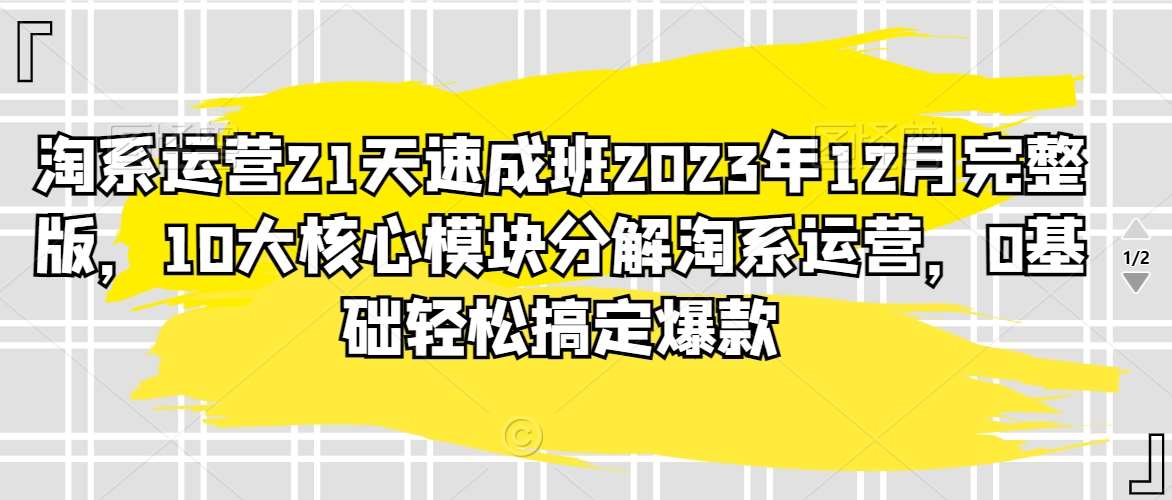 淘系运营21天速成班2023年12月完整版，10大核心模块分解淘系运营，0基础轻松搞定爆款网创吧-网创项目资源站-副业项目-创业项目-搞钱项目网创吧