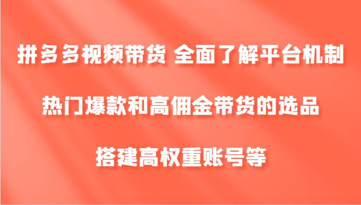 拼多多视频带货 全面了解平台机制、热门爆款和高佣金带货的选品，搭建高权重账号等网创吧-网创项目资源站-副业项目-创业项目-搞钱项目网创吧
