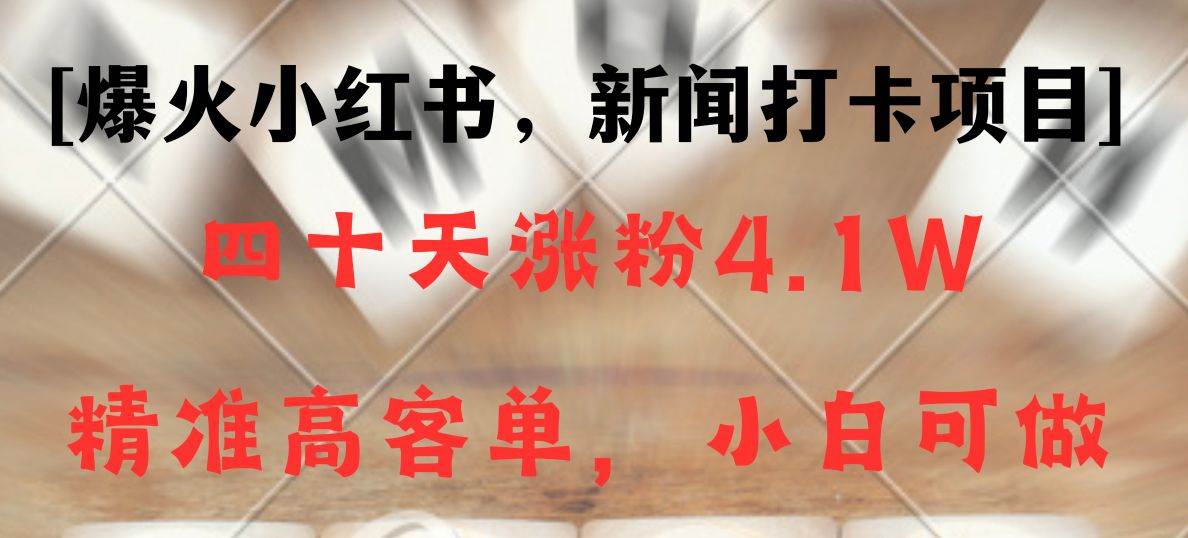 新闻打卡项目，小红书40天涨粉4.1w，高客单精准粉，变现能力超强网创吧-网创项目资源站-副业项目-创业项目-搞钱项目网创吧