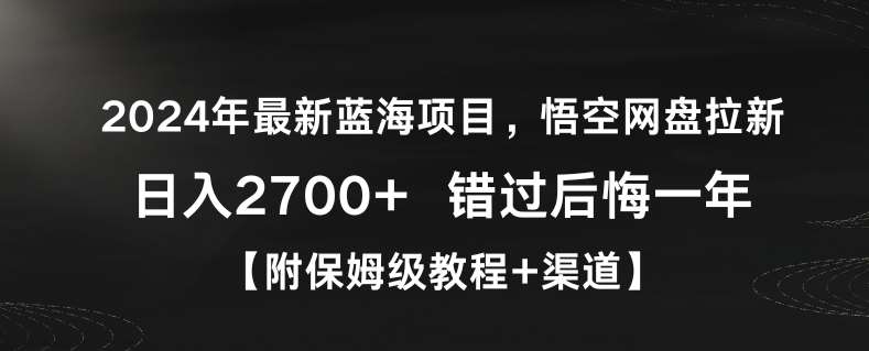 2024年最新蓝海项目，悟空网盘拉新，日入2700+错过后悔一年【附保姆级教程+渠道】【揭秘】网创吧-网创项目资源站-副业项目-创业项目-搞钱项目网创吧