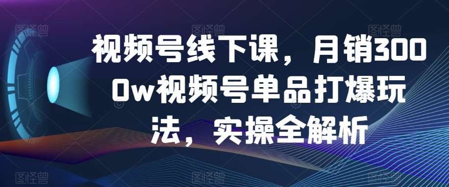 视频号线下课，月销3000w视频号单品打爆玩法，实操全解析网创吧-网创项目资源站-副业项目-创业项目-搞钱项目网创吧