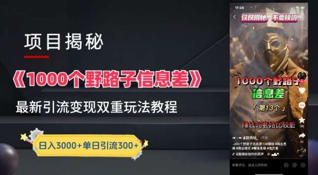 一千个野路子信息差最新玩法教程-变现+引流的玩法具体拆解【揭秘】网创吧-网创项目资源站-副业项目-创业项目-搞钱项目网创吧