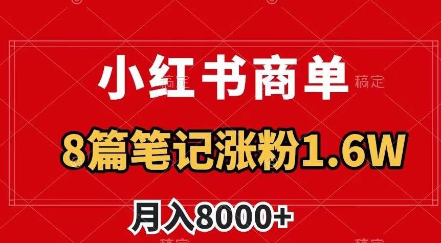 小红书商单最新玩法，8篇笔记涨粉1.6w，作品制作简单，月入8000+【揭秘】网创吧-网创项目资源站-副业项目-创业项目-搞钱项目网创吧