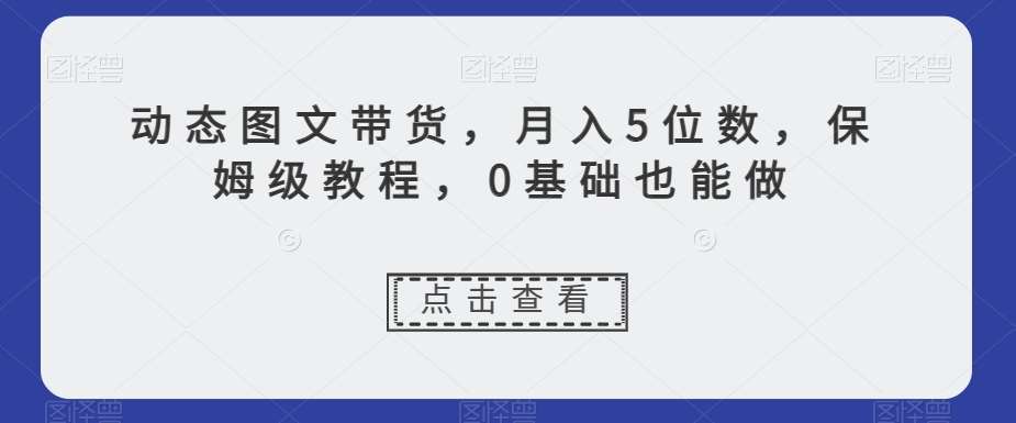 动态图文带货，月入5位数，保姆级教程，0基础也能做【揭秘】网创吧-网创项目资源站-副业项目-创业项目-搞钱项目网创吧