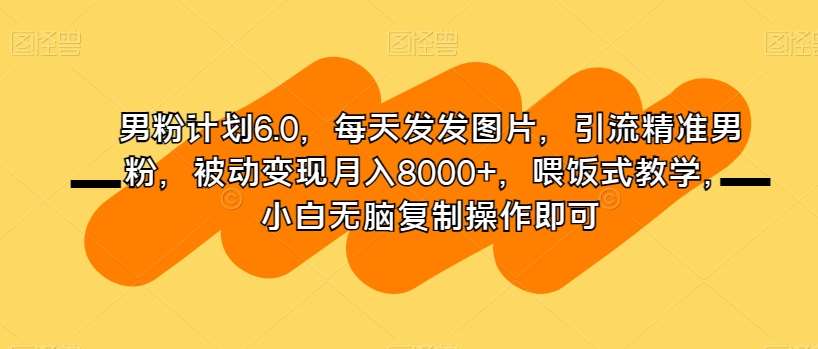 男粉计划6.0，每天发发图片，引流精准男粉，被动变现月入8000+，喂饭式教学，小白无脑复制操作即可网创吧-网创项目资源站-副业项目-创业项目-搞钱项目网创吧