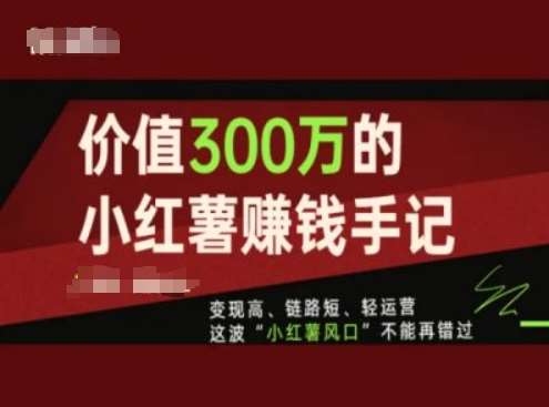 价值300万的小红书赚钱手记，变现高、链路短、轻运营，这波“小红薯风口”不能再错过网创吧-网创项目资源站-副业项目-创业项目-搞钱项目网创吧