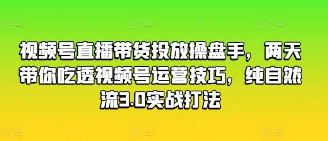 视频号直播带货投放操盘手，两天带你吃透视频号运营技巧，纯自然流3.0实战打法网创吧-网创项目资源站-副业项目-创业项目-搞钱项目网创吧