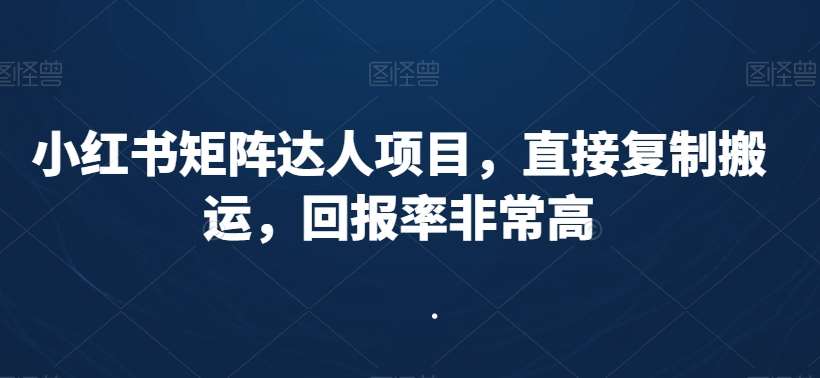 小红书矩阵达人项目，直接复制搬运，回报率非常高网创吧-网创项目资源站-副业项目-创业项目-搞钱项目网创吧