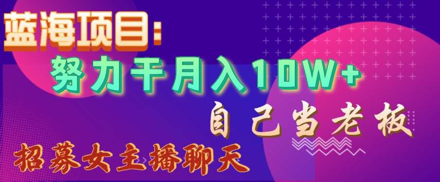 蓝海项目，努力干月入10W+，自己当老板，女主播招聘【揭秘】网创吧-网创项目资源站-副业项目-创业项目-搞钱项目网创吧