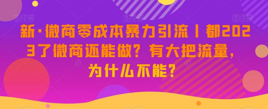 新·微商零成本暴力引流丨都2023了微商还能做？有大把流量，为什么不能？网创吧-网创项目资源站-副业项目-创业项目-搞钱项目网创吧