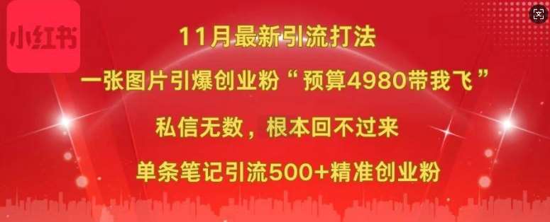 小红书11月最新图片打粉，一张图片引爆创业粉，“预算4980带我飞”，单条引流500+精准创业粉网创吧-网创项目资源站-副业项目-创业项目-搞钱项目网创吧