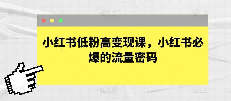 小红书低粉高变现课，小红书必爆的流量密码网创吧-网创项目资源站-副业项目-创业项目-搞钱项目网创吧