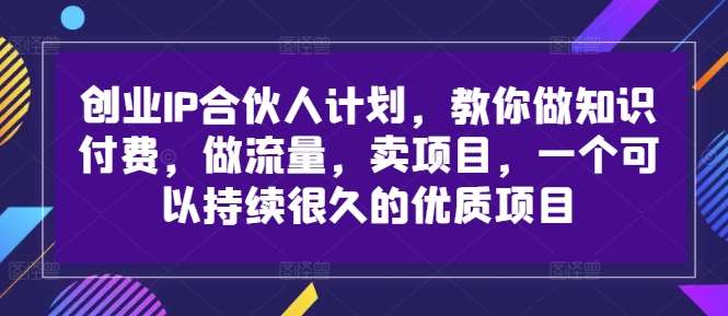 创业IP合伙人计划，教你做知识付费，做流量，卖项目，一个可以持续很久的优质项目网创吧-网创项目资源站-副业项目-创业项目-搞钱项目网创吧