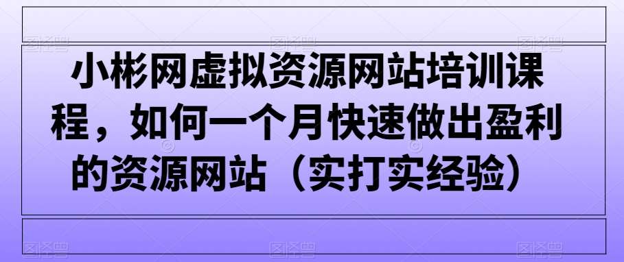 小彬网虚拟资源网站培训课程,如何一个月快速做出盈利的资源网站(实打实经验)网创吧-网创项目资源站-副业项目-创业项目-搞钱项目网创吧