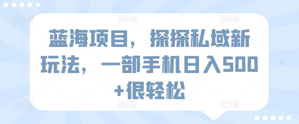 蓝海项目，探探私域新玩法，一部手机日入500+很轻松【揭秘】网创吧-网创项目资源站-副业项目-创业项目-搞钱项目网创吧