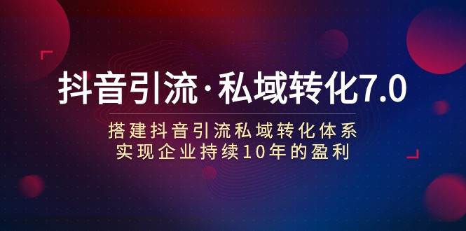 抖音引流·私域转化7.0：搭建抖音引流·私域转化体系 实现企业持续10年盈利网创吧-网创项目资源站-副业项目-创业项目-搞钱项目网创吧