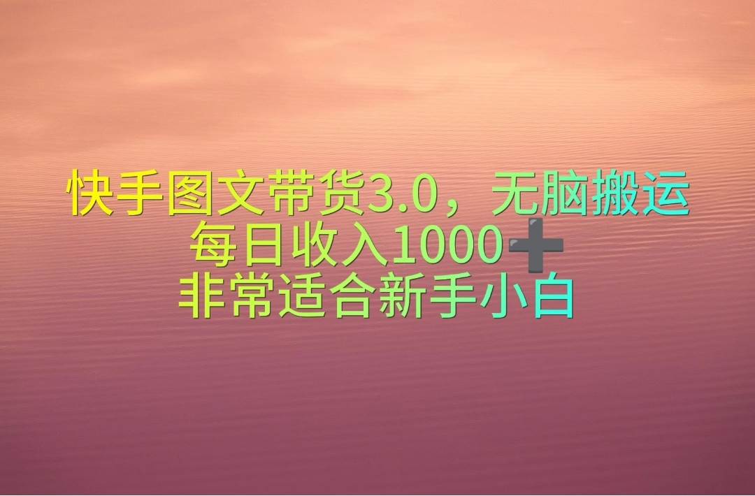 （10252期）快手图文带货3.0，无脑搬运，每日收入1000＋，非常适合新手小白网创吧-网创项目资源站-副业项目-创业项目-搞钱项目网创吧