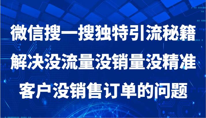 微信搜一搜暴力引流，解决没流量没销量没精准客户没销售订单的问题网创吧-网创项目资源站-副业项目-创业项目-搞钱项目网创吧