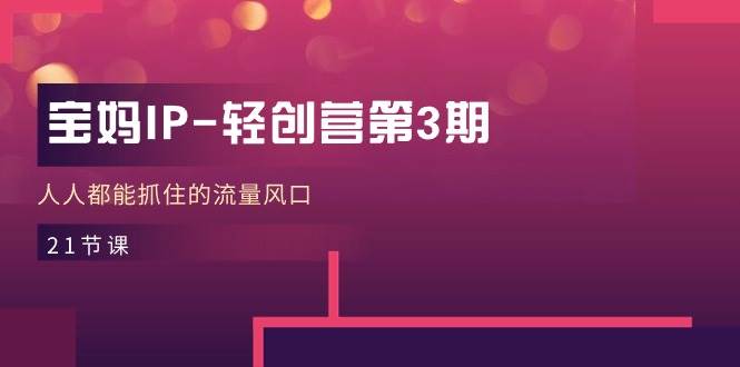 宝妈IP轻创营第3期,人人都能抓住的流量风口(21节课)网创吧-网创项目资源站-副业项目-创业项目-搞钱项目网创吧