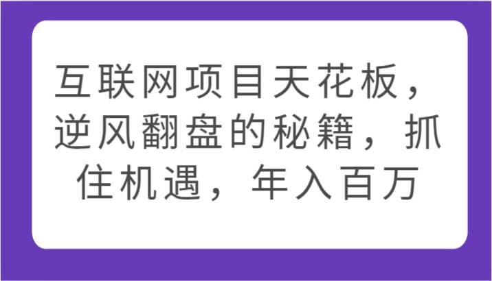 互联网项目天花板,逆风翻盘的秘籍,抓住机遇,年入百万网创吧-网创项目资源站-副业项目-创业项目-搞钱项目网创吧
