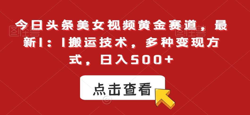 今日头条美女视频黄金赛道，最新1：1搬运技术，多种变现方式，日入500+【揭秘】网创吧-网创项目资源站-副业项目-创业项目-搞钱项目网创吧