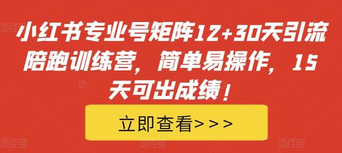 小红书专业号矩阵12+30天引流陪跑训练营，简单易操作，15天可出成绩!网创吧-网创项目资源站-副业项目-创业项目-搞钱项目网创吧