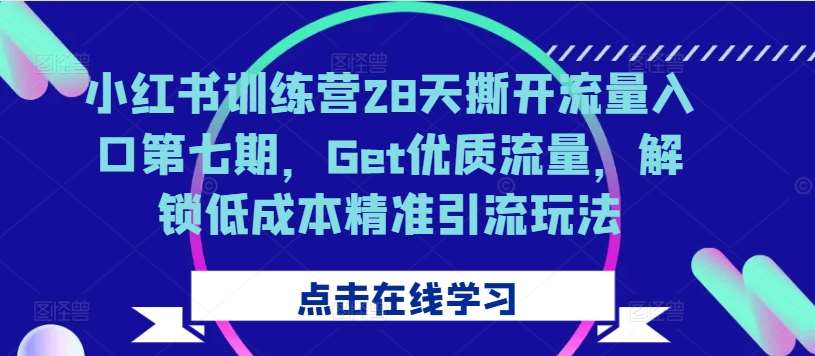 小红书训练营28天撕开流量入口第七期，Get优质流量，解锁低成本精准引流玩法网创吧-网创项目资源站-副业项目-创业项目-搞钱项目网创吧