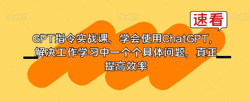 GPT指令实战课，学会使用ChatGPT，解决工作学习中一个个具体问题，真正提高效率网创吧-网创项目资源站-副业项目-创业项目-搞钱项目网创吧