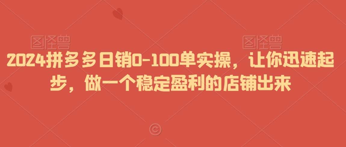2024拼多多日销0-100单实操，让你迅速起步，做一个稳定盈利的店铺出来网创吧-网创项目资源站-副业项目-创业项目-搞钱项目网创吧