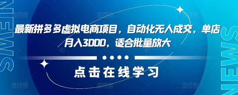 最新拼多多虚拟电商项目，自动化无人成交，单店月入3000，适合批量放大网创吧-网创项目资源站-副业项目-创业项目-搞钱项目网创吧
