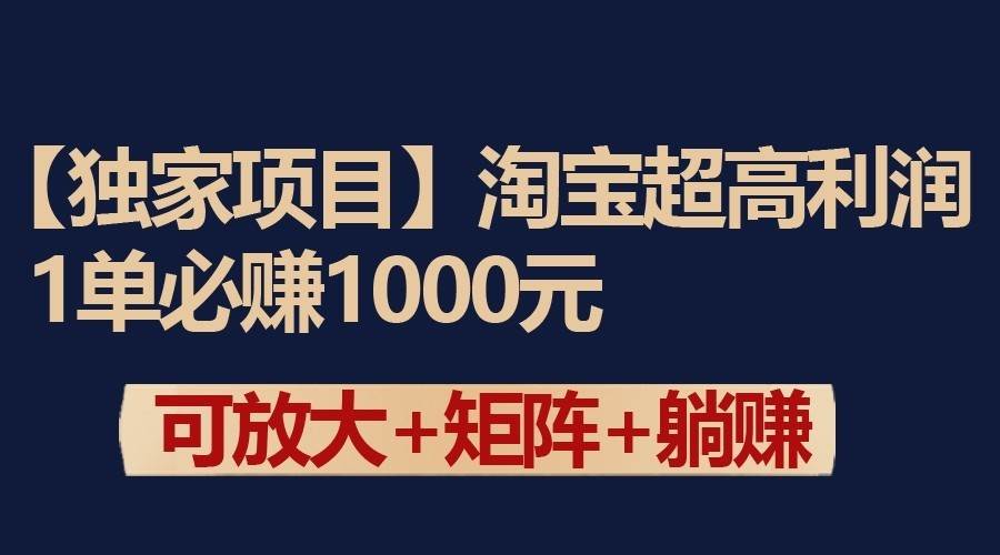 独家淘宝超高利润项目：1单必赚1000元，可放大可矩阵操作网创吧-网创项目资源站-副业项目-创业项目-搞钱项目网创吧