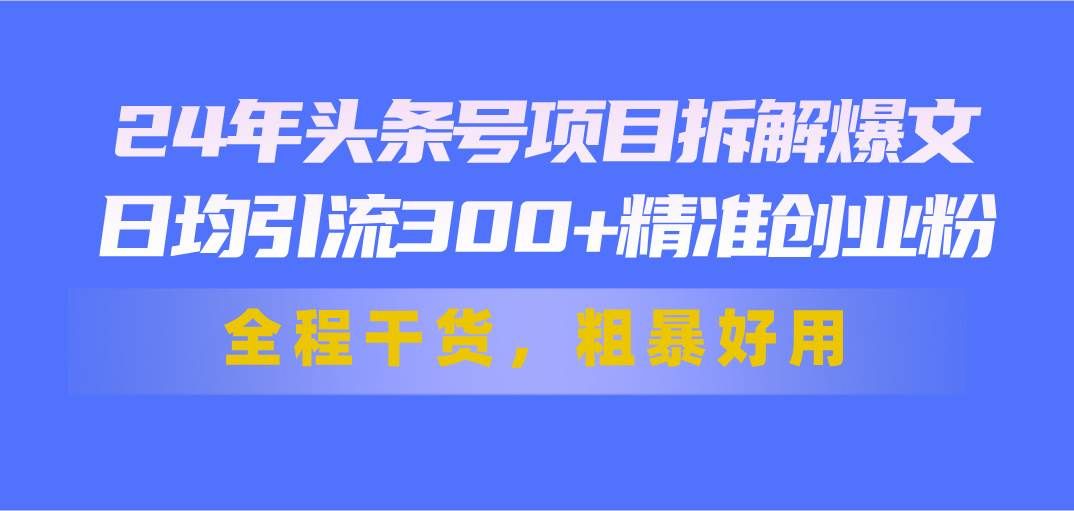 （11397期）24年头条号项目拆解爆文，日均引流300+精准创业粉，全程干货，粗暴好用网创吧-网创项目资源站-副业项目-创业项目-搞钱项目网创吧