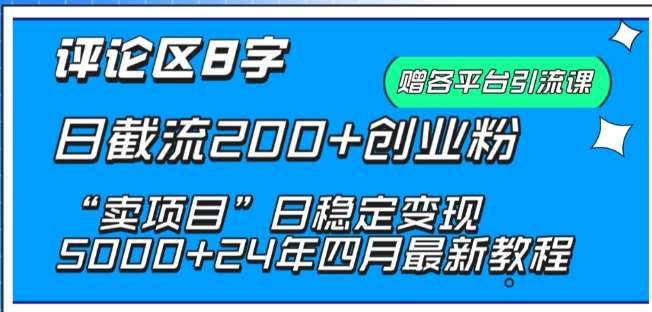 抖音评论区8字日截流200+创业粉 “卖项目”日稳定变现5000+【揭秘】网创吧-网创项目资源站-副业项目-创业项目-搞钱项目网创吧