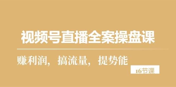 （10207期）视频号直播全案操盘课，赚利润，搞流量，提势能（16节课）网创吧-网创项目资源站-副业项目-创业项目-搞钱项目网创吧