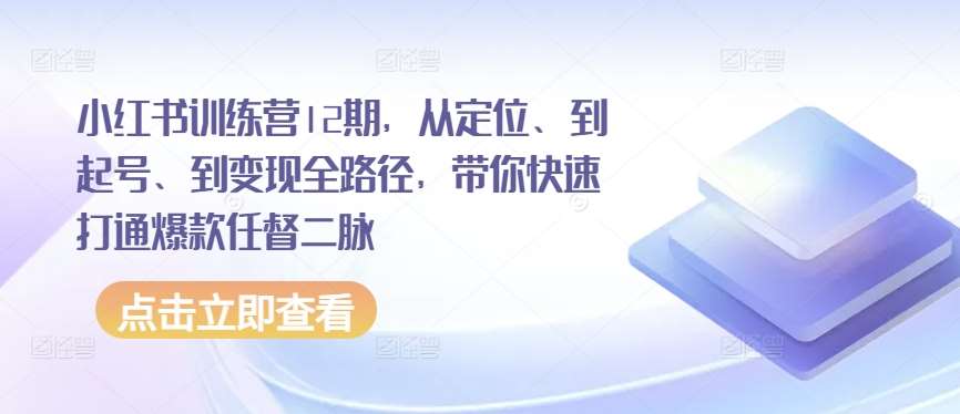 小红书训练营12期，从定位、到起号、到变现全路径，带你快速打通爆款任督二脉网创吧-网创项目资源站-副业项目-创业项目-搞钱项目网创吧