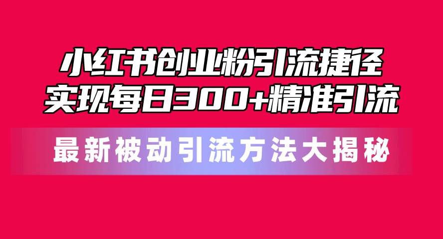 （10692期）小红书创业粉引流捷径！最新被动引流方法大揭秘，实现每日300+精准引流网创吧-网创项目资源站-副业项目-创业项目-搞钱项目网创吧