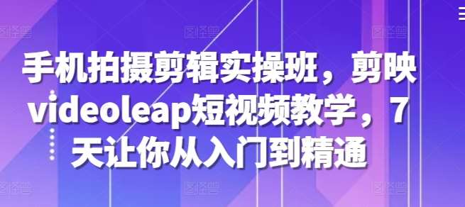手机拍摄剪辑实操班，剪映videoleap短视频教学，7天让你从入门到精通网创吧-网创项目资源站-副业项目-创业项目-搞钱项目网创吧