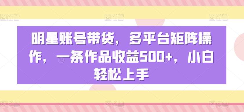 明星账号带货，多平台矩阵操作，一条作品收益500+，小白轻松上手【揭秘】网创吧-网创项目资源站-副业项目-创业项目-搞钱项目网创吧