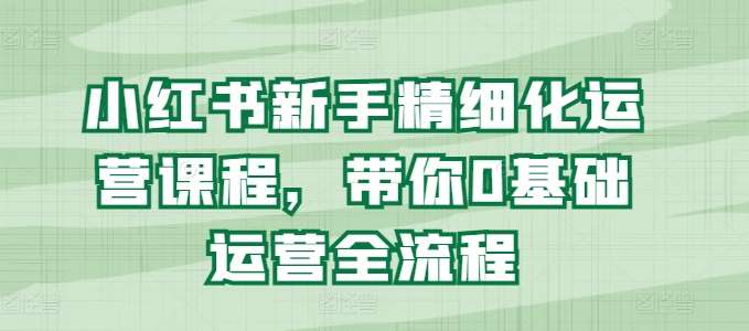 小红书新手精细化运营课程，带你0基础运营全流程网创吧-网创项目资源站-副业项目-创业项目-搞钱项目网创吧