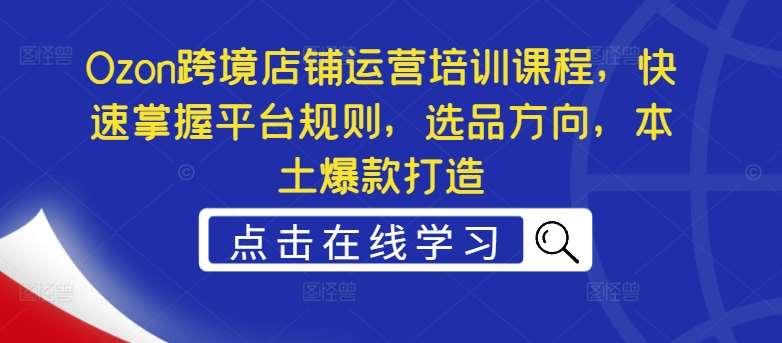 Ozon跨境店铺运营培训课程，快速掌握平台规则，选品方向，本土爆款打造网创吧-网创项目资源站-副业项目-创业项目-搞钱项目网创吧